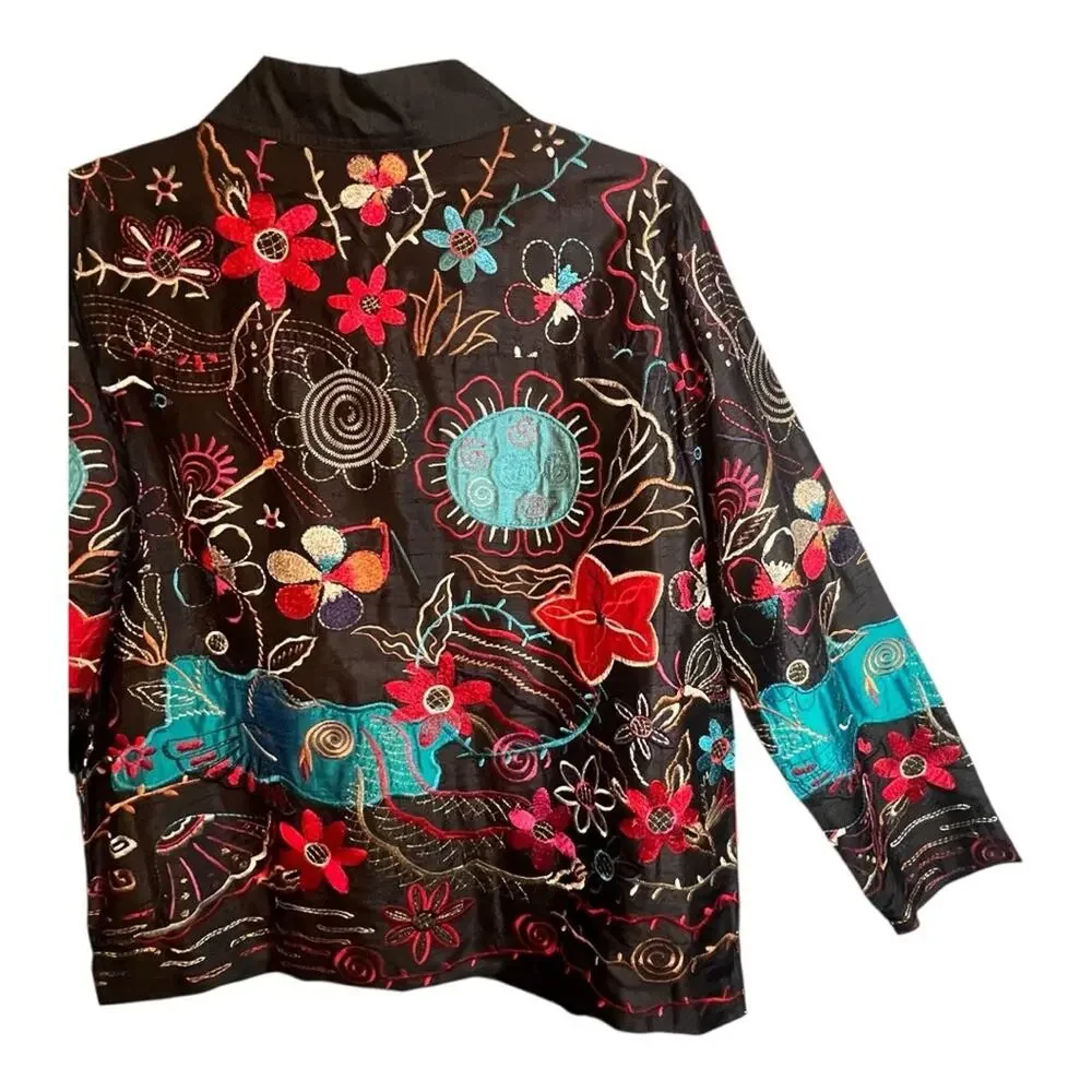 LAURA ASHLEY  Silk Floral Embroidered Women's Jacket or Top SZ M